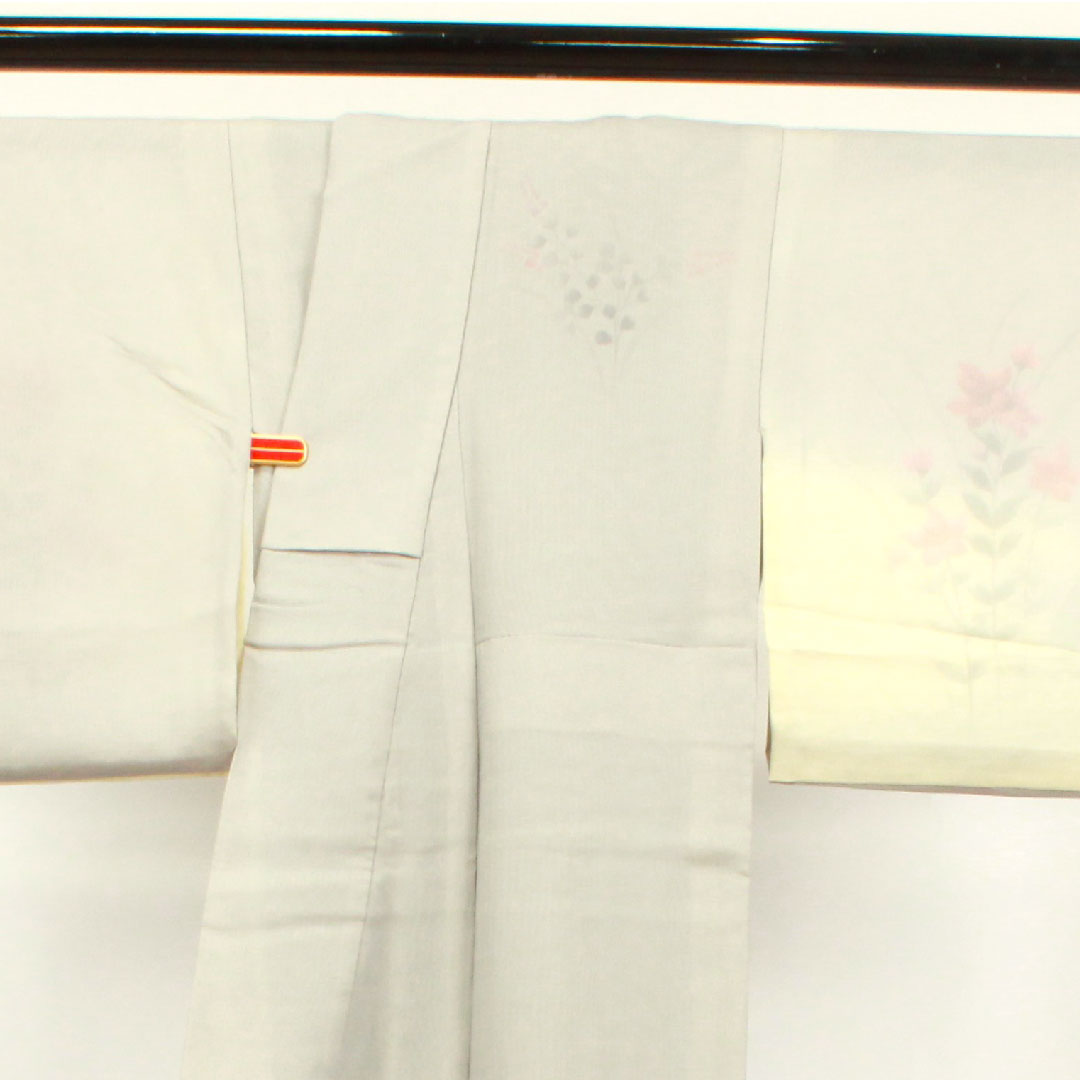 夏物 正絹 訪問着 身丈157cm 裄丈63.5cm 雲井鼠色（くもいねずいろ） 草花模様 二重紗 Aランク グレー系 1132001543322