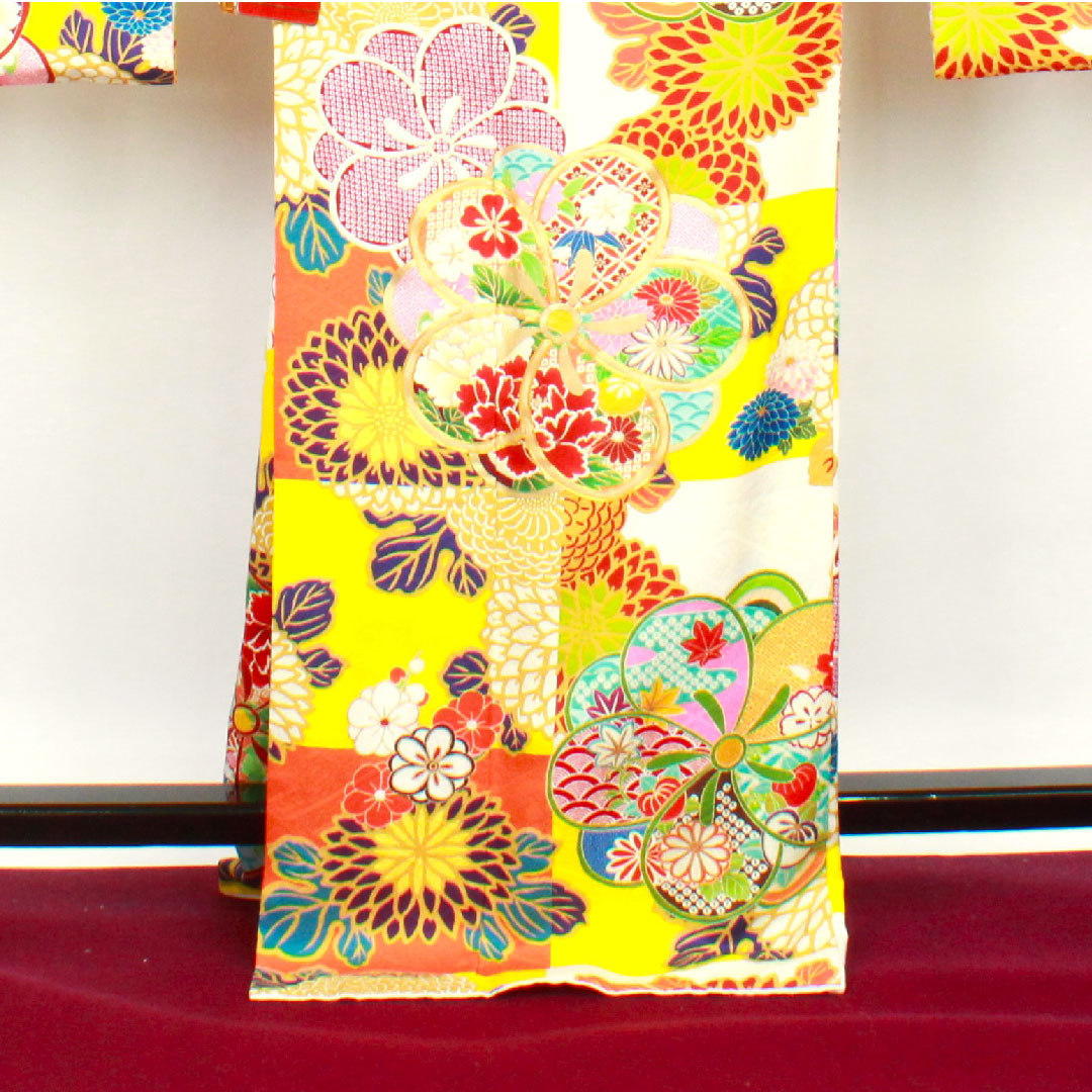 振袖 身丈171.5cm 裄丈68cm 袷  菊 市松   正絹 Sランク グラデ 1113000932699