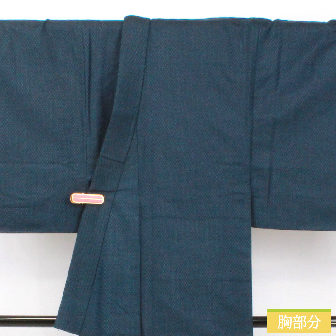 Men's Pure Silk A-Rank Kimono, Length 140cm, Sleeve Length 67.5cm, Tsumugi Pongee with Tortoiseshell Pattern, Lined, Blue, Item Number 1119001773417