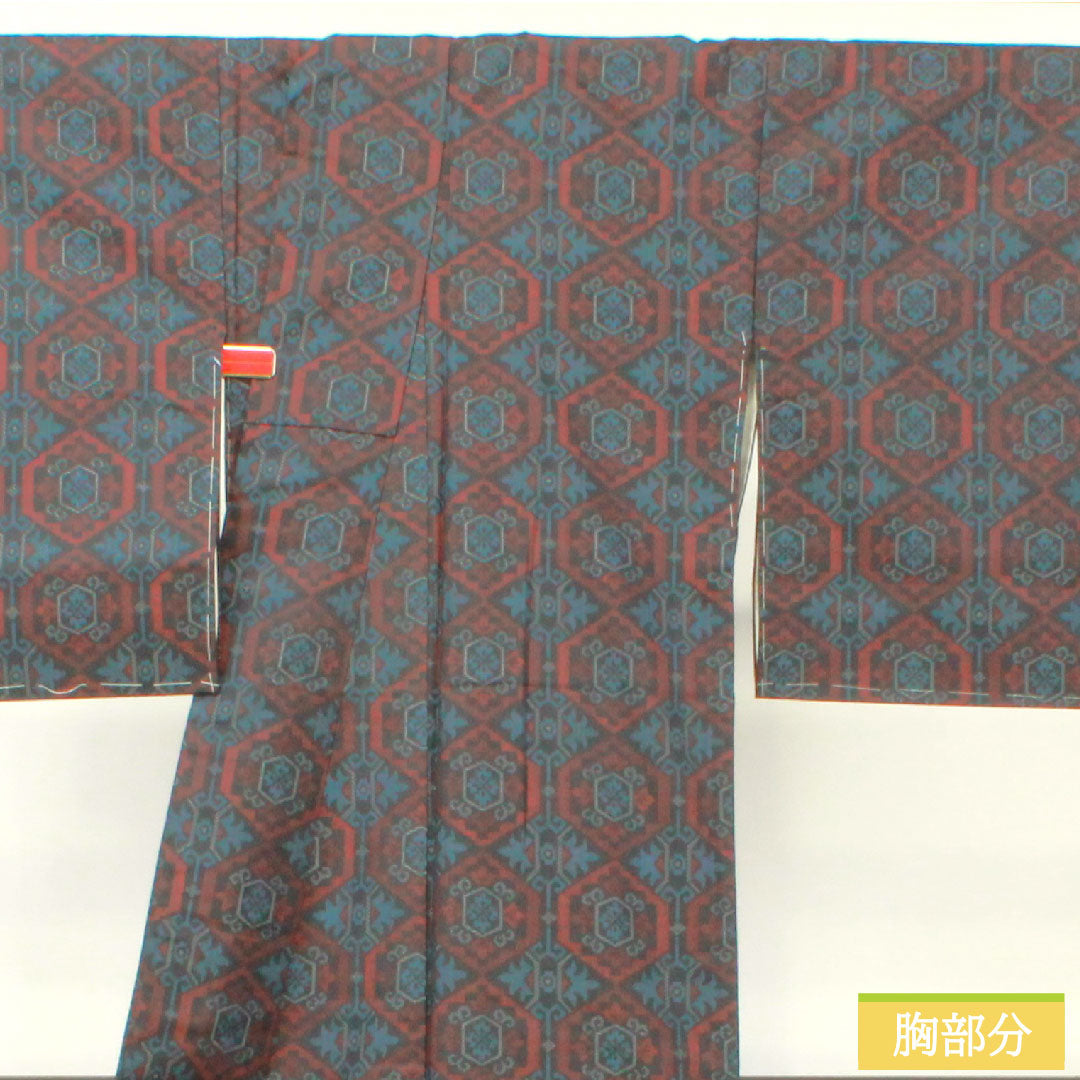 Murayama Oshima, pure silk, length 156.5cm, sleeve length 65cm, ensemble, abstract pattern, basting thread included, unused, S rank, lined, navy blue, 1116003232318