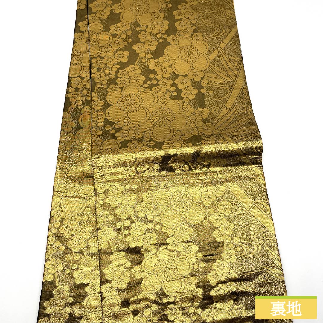 Formal black obi, pure silk, S-rank, Matsushima Orimono, cherry blossom pattern, 428cm long, six-fold hem, for furisode. Product code: 1123015752310