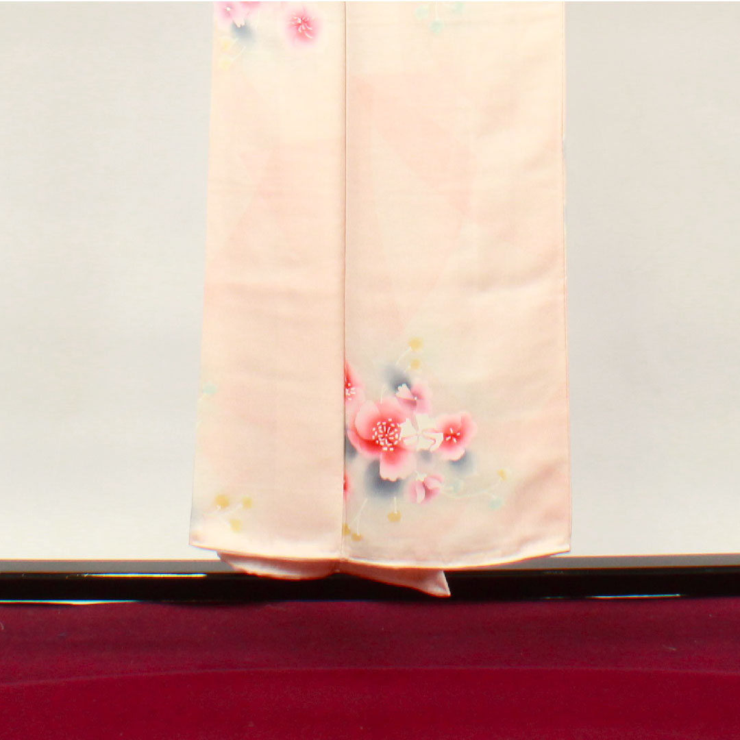 Komon, Length 151cm, Sleeve length 61cm, Awase, Otome color, Wet drawing Yuzen, Floral pattern, Pure silk, A rank, Pink 1115002923213