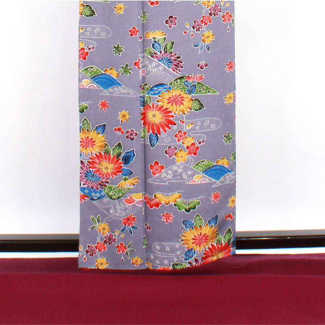 小紋 身丈158cm 裄丈66.5cm 袷  藤鳩羽色 型染 菊  正絹 Aランク 紫系 1115002413320