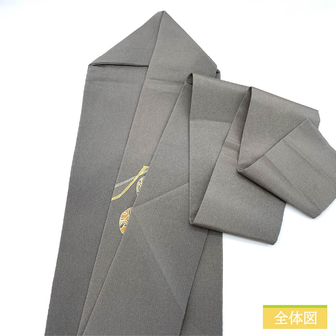 名古屋帯 灰色（はいいろ） ちりめん地 染め帯 野菜 帯丈374cm 正絹 Sランク ポイント柄 カジュアル グレー系 1124007572322 名古屋仕立て