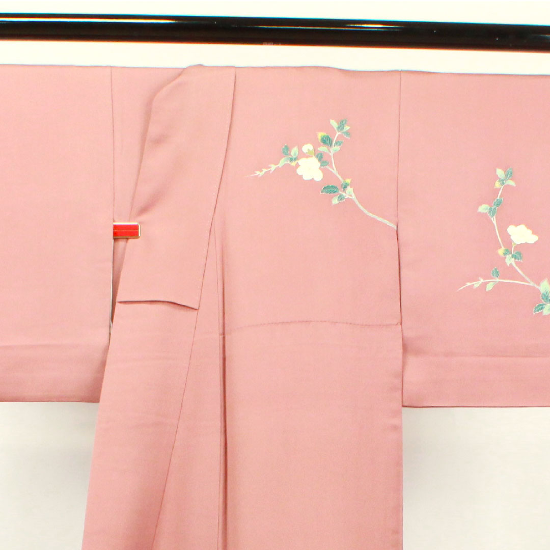 Homongi, pure silk, lined, length 158cm, sleeve length 63cm, red wax-stamped, Kyoto Yuzen, floral pattern, S rank, pink, 1112003012313