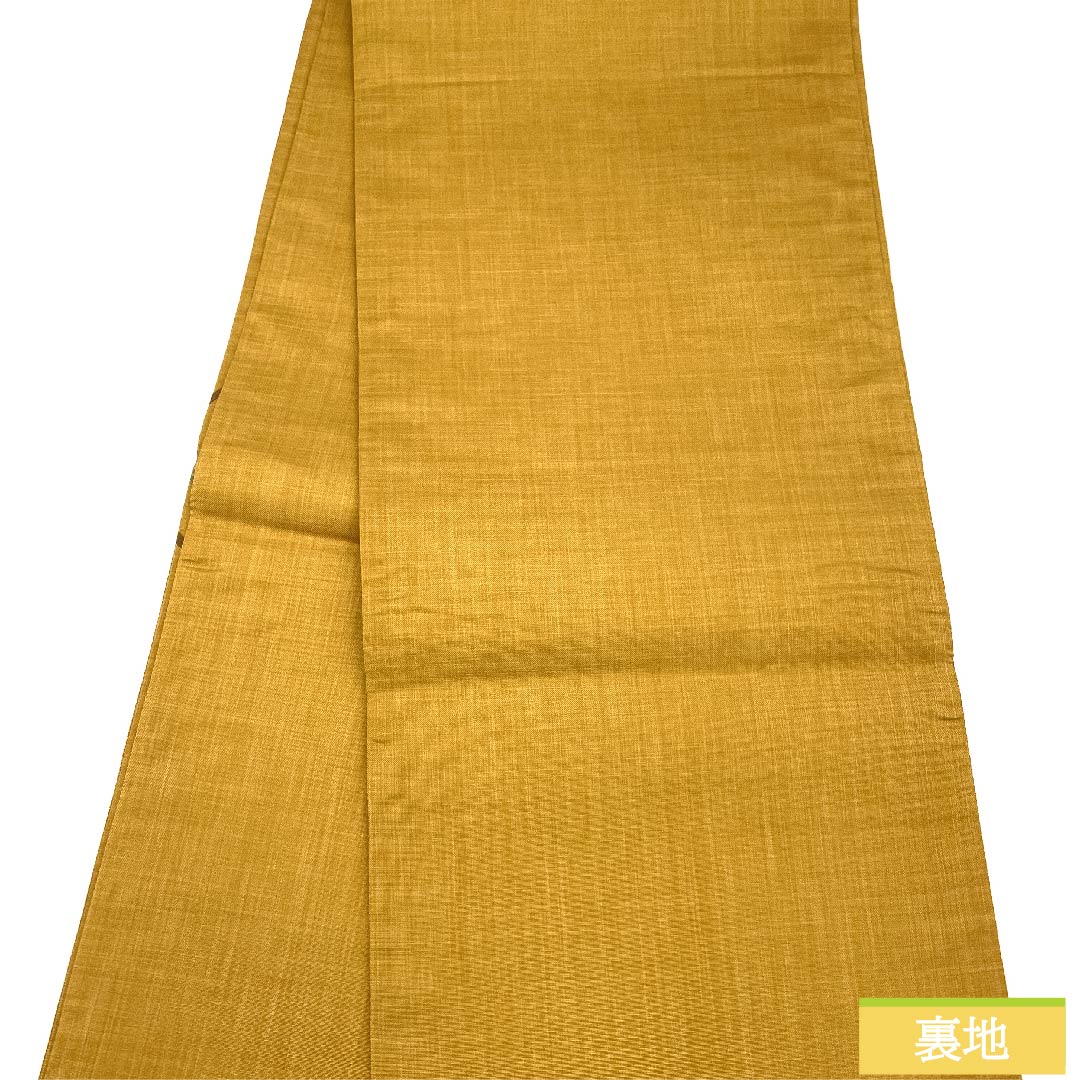 袋帯 枇杷茶色（びわちゃいろ） 丸紋 野菜 帯丈420cm 正絹 Sランク 六通 カジュアル 黄系 1123010422323