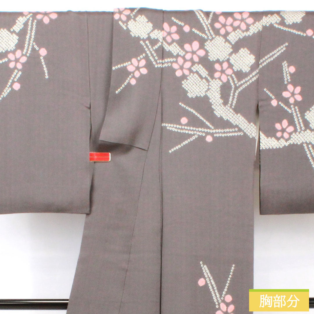 Homongi, pure silk, lined, length 164cm, sleeve length 63.5cm, indigo grey, partially dyed, cherry blossom, A rank, grey, 1112005773422