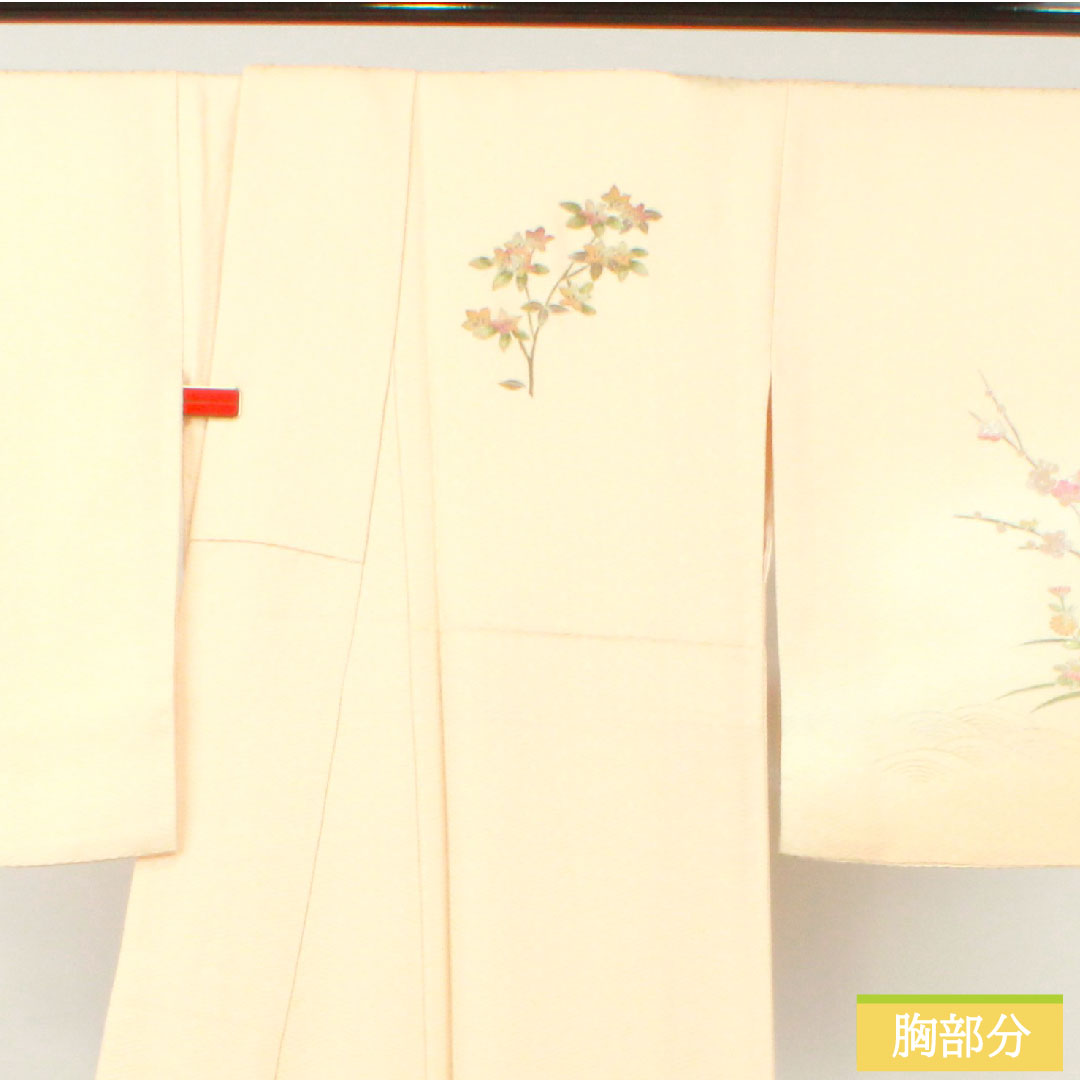 Homongi, pure silk, lined, length 164.5cm, sleeve length 65.5cm, maiden color, Kyoto Yuzen, gold leaf finish, floral pattern, pearl tone finish, S rank, pink, 1112004402413