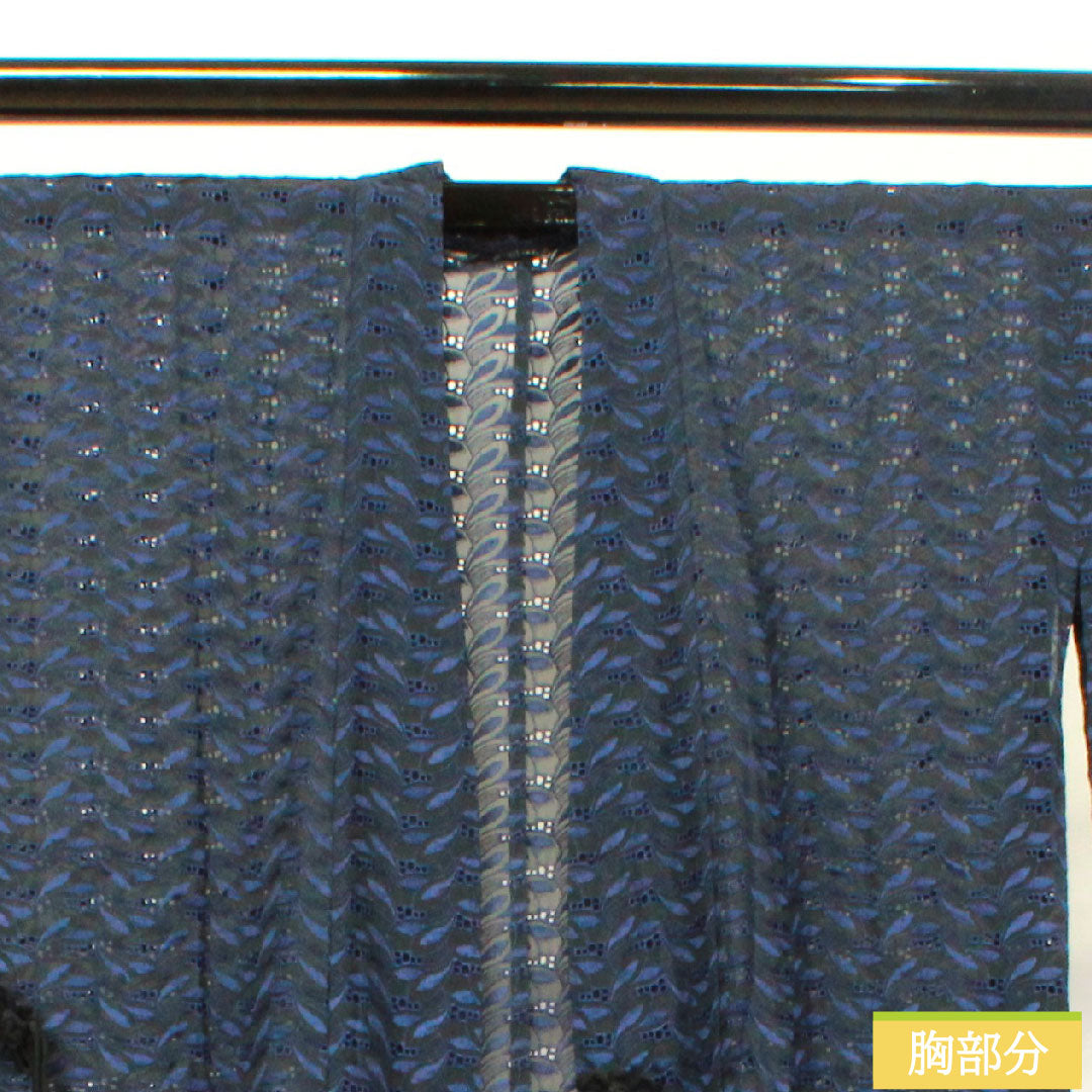 道中着 ポリエステル 身丈77.5cm 裄丈63.5cm  幾何学模様 スリーシーズン Sランク 単衣 黒系 1117000602910