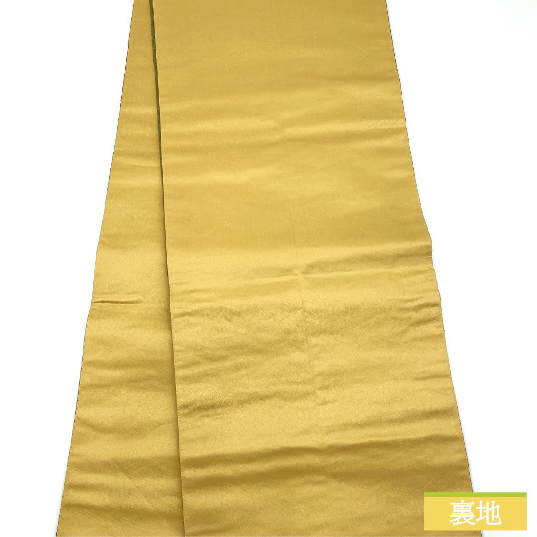 Nishijin-ori obi, pure silk, grade A, koji dust color, 444cm long, six-pass, semi-formal, green, 1123016403319