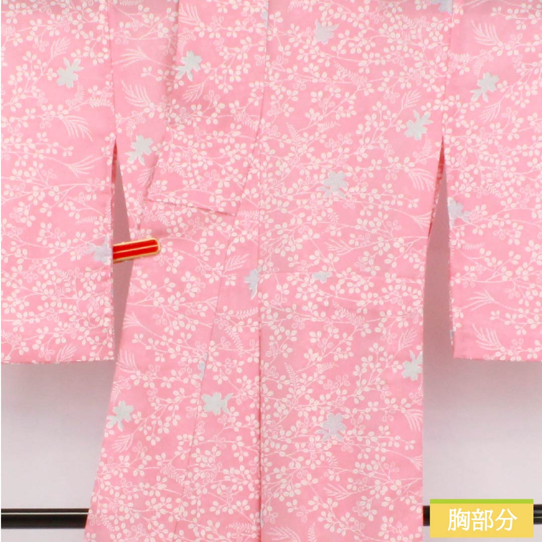 Summer kimono, polyester, small pattern, length 166.5cm, sleeve length 68.5cm, medium crimson flower color (nakano kurenai iro), plant pattern, lining, washable, pink, S rank, ro, 1132002622513