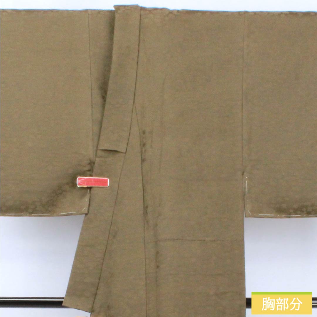 Men's silk S-rank kimono, length 130cm, sleeve length 66cm, soot-colored (susuiro) small flower pattern, lined, brown, with basting thread, product number 1119001452314