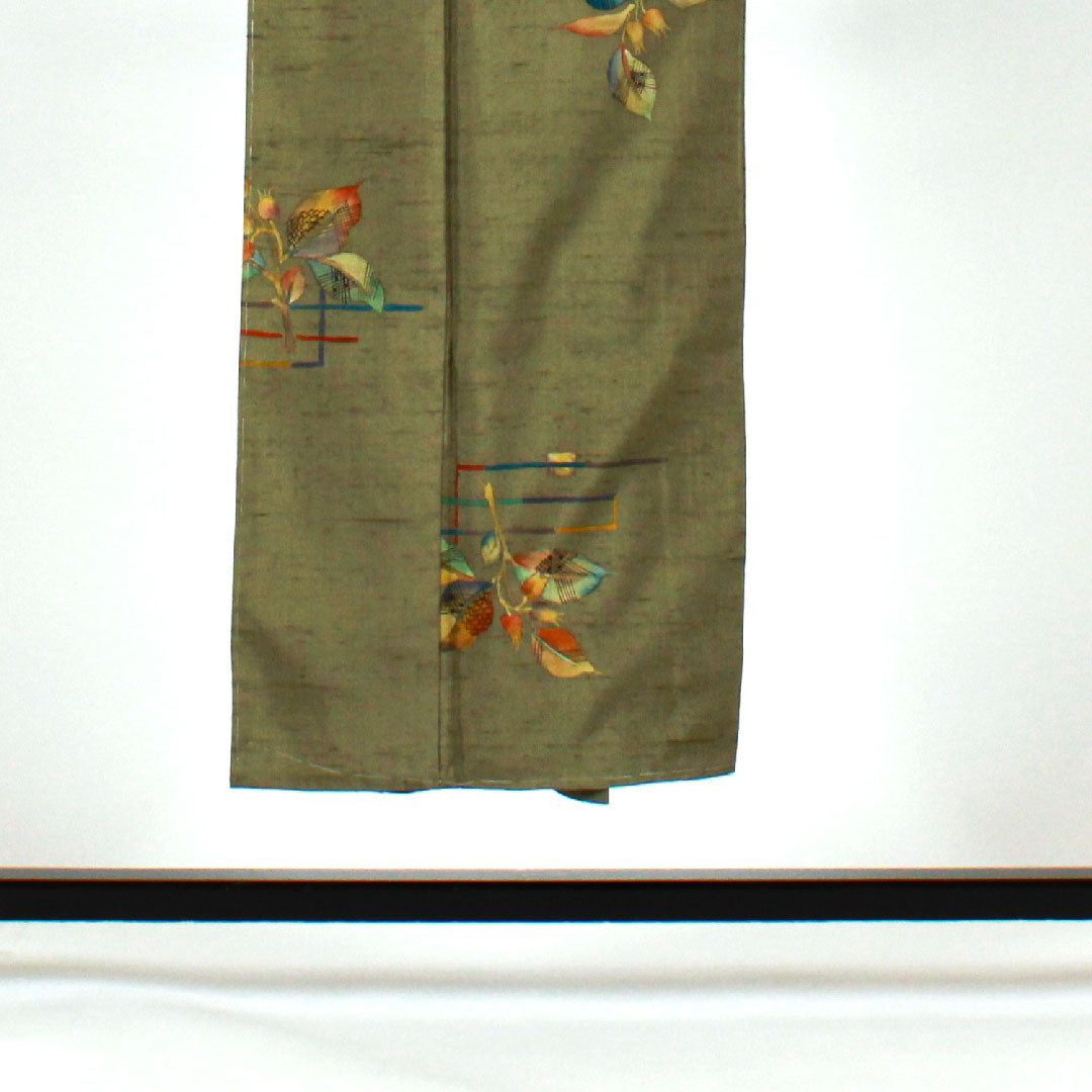 Tsumugi Length 150cm Sleeve length 62cm Striped pattern Hand-woven Pure silk S rank Awase Green 1116001012219