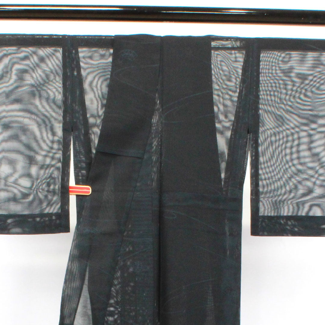 夏物 正絹 色無地 身丈157.5cm 裄丈64cm  抽象模様  紗 Sランク 黒系 1132001122310