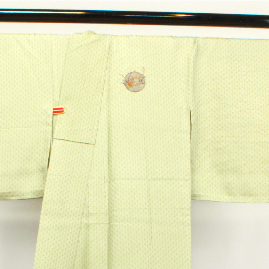 訪問着 正絹 単衣 身丈165.5cm 裄丈67cm 薄柳色 刺繡 萩 しつけ糸付き 未使用品 パールトーン加工 Sランク 緑系 1112003272519