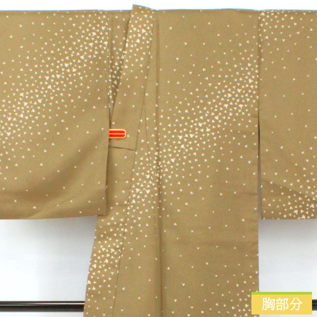 Small pattern, polyester, length 156cm, sleeve length 66.5cm, lined, antique brown, washable kimono, fan, S rank, green, 1115004602319