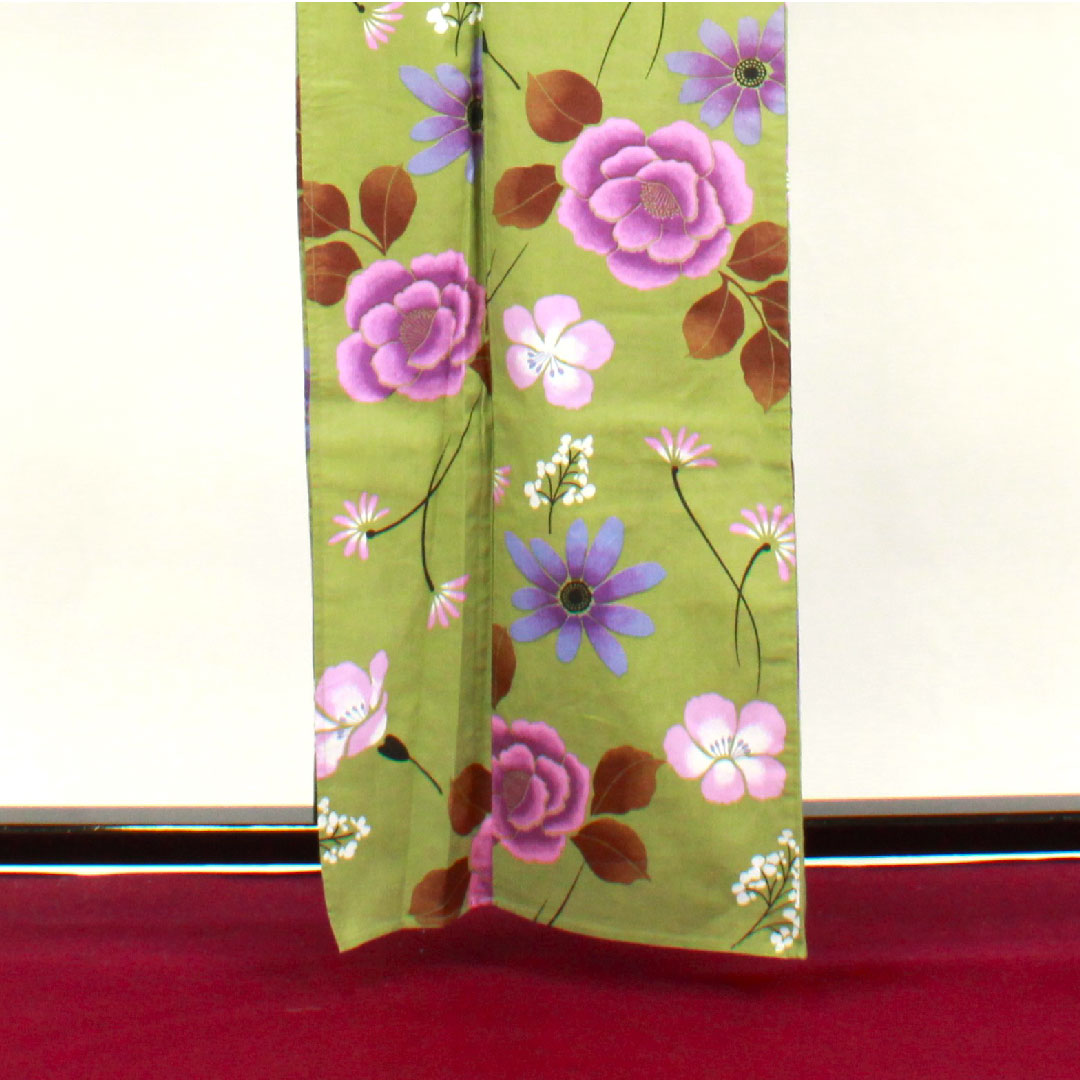Yukata, green, floral pattern, cotton, S rank, single layer, length 162cm, sleeve length 62cm, green 1118001142419