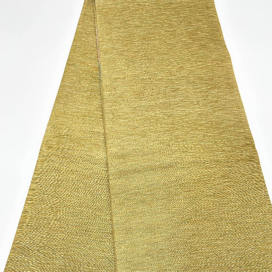 Fukuro Obi (Sash) Yellow Sea Pine Brown (Kimiru Chairo) Gold Dyed Obi Length 444cm Pure Silk A Rank Point Pattern Semi-Formal Green 1123005413319