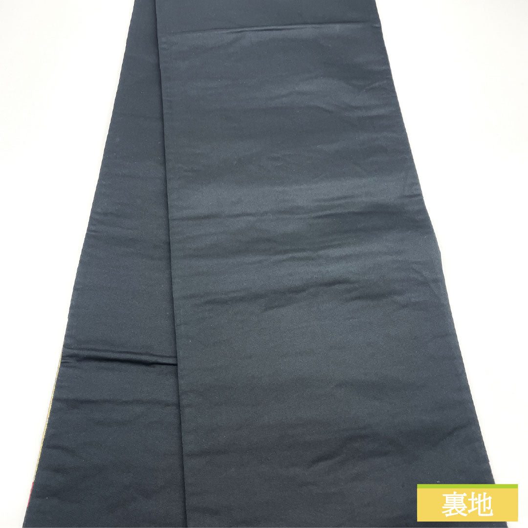 Formal black obi, pure silk, S-rank, Nishijin-ori weave, with artful gold leaf and Genji wheel motif, length 416cm, six-fold, 1123017152310