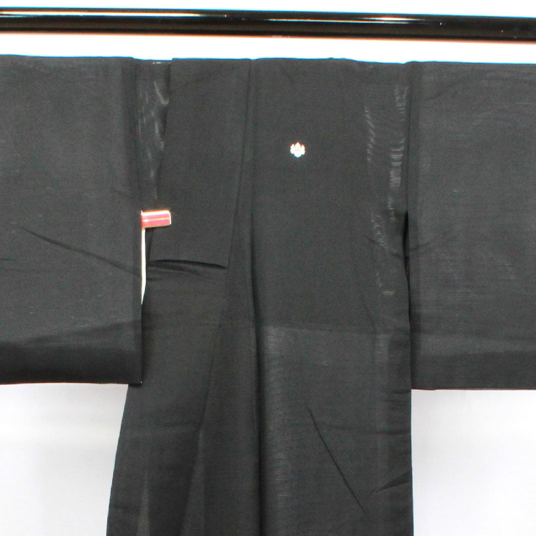 Summer polyester black formal kimono, length 159.5cm, sleeve length 66cm, wave pattern, washable kimono, Gosankiri, silk, B rank, black, 1132001474310