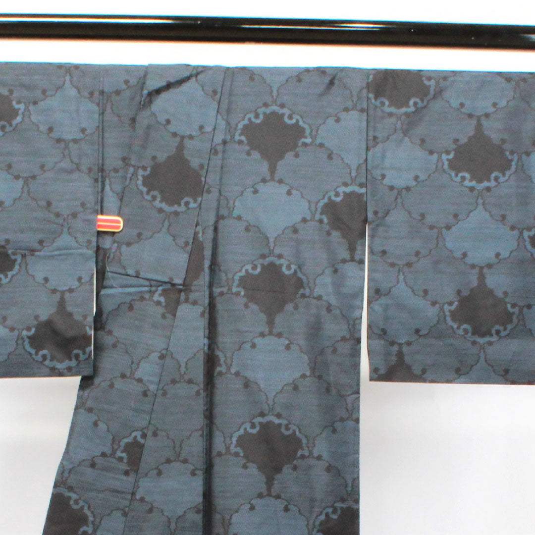 Oshima Tsumugi, Length 160.5cm, Sleeve length 63.5cm, Weft Kasuri, Yukiwa, Pure Silk, A Rank, Awase, Navy Blue, 1116002823418