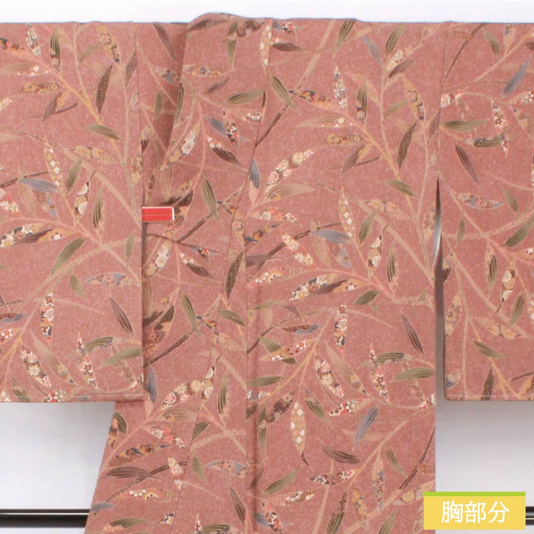 小紋 正絹 身丈162.5cm 裄丈64cm 袷 栗梅色（くりうめいろ） 型染 枝 更紗 しつけ糸付き Sランク 茶系 1115005622414