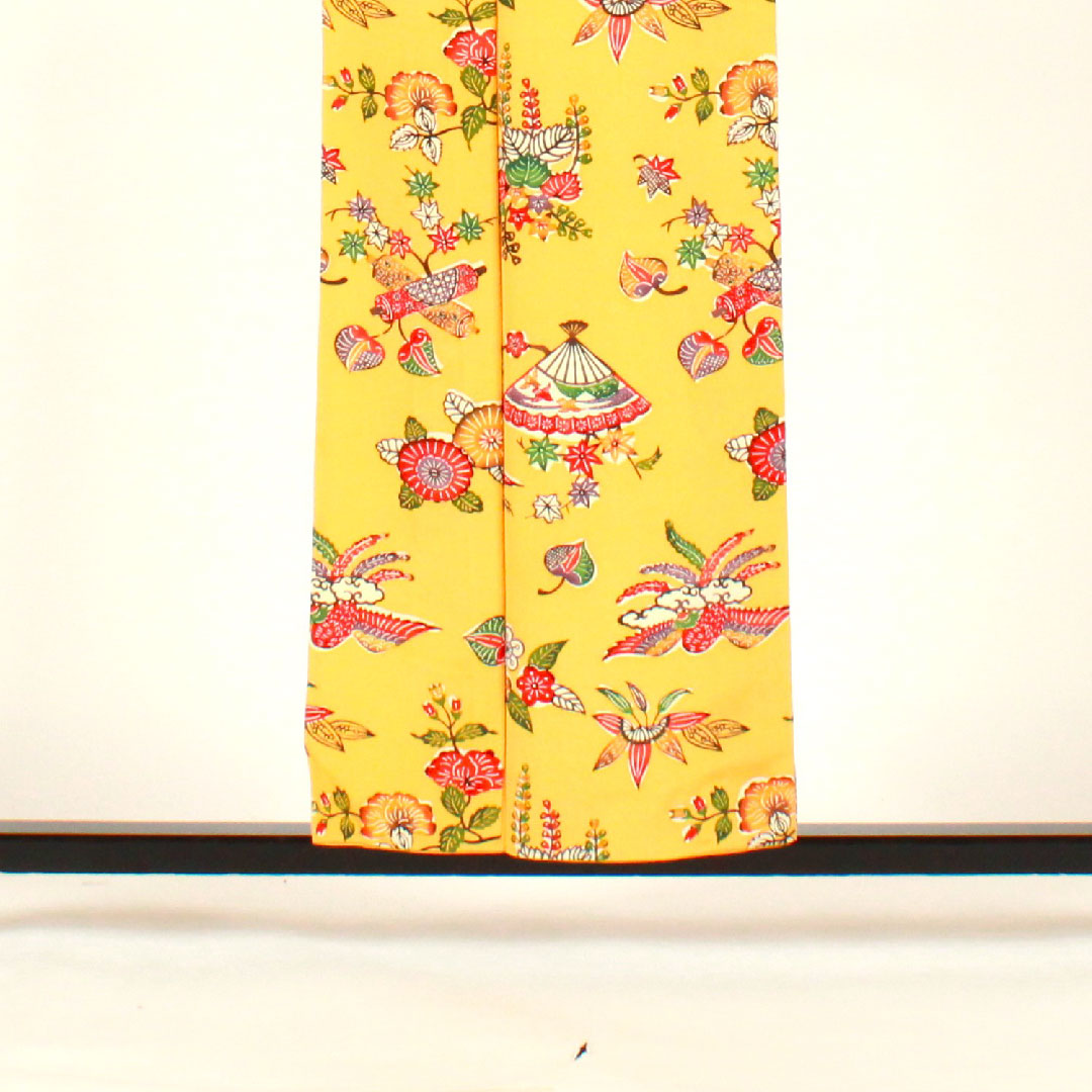 小紋 身丈156.5cm 裄丈64cm 袷  紅型  正絹 Aランク 黄系 1115002033323