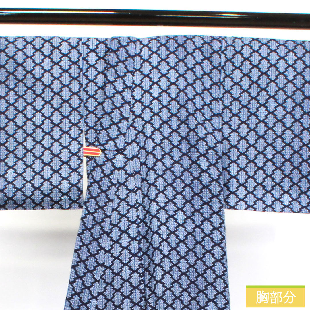 Yukata Cotton Length 149cm Sleeve length 61cm S rank Single layer Navy Deep navy Ripple Geometric pattern 1118004502118