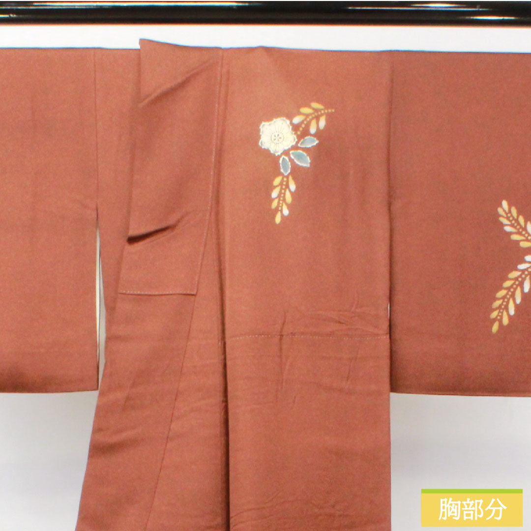 Homongi, pure silk, lined, length 163.5cm, sleeve length 68cm, chestnut color, Tsujigahana, one crest, Nakainkenkatabami, A rank, brown, 1112004913414
