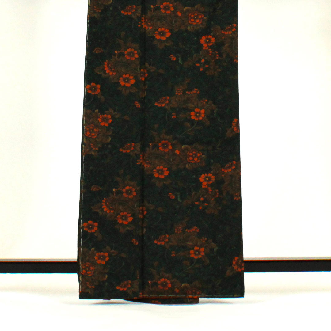 Komon, Length 164.5cm, Sleeve length 65cm, Awase, Hand-woven pongee, Flower pattern, Pure silk, S rank, Green, 1115000562419