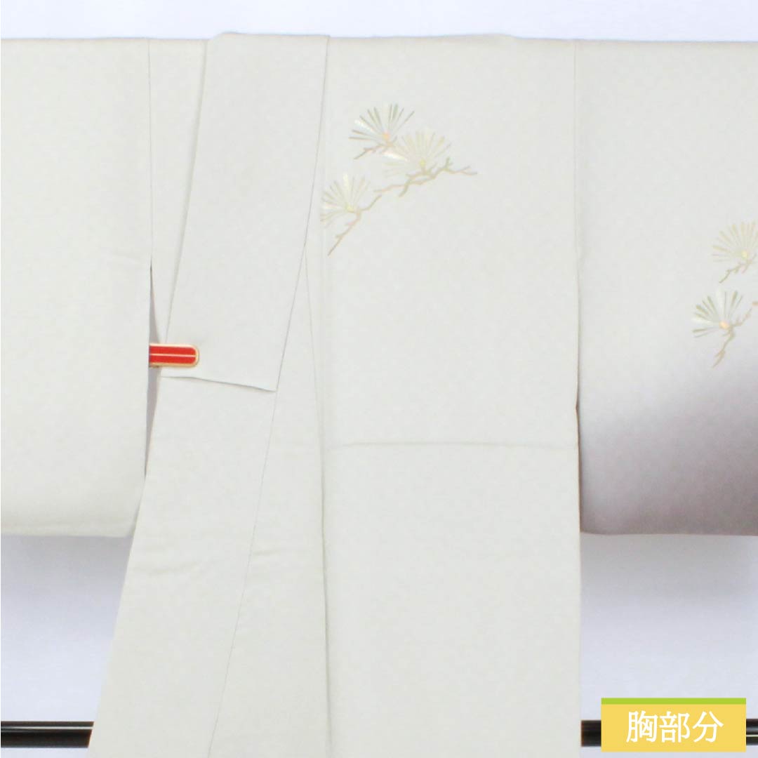 Visiting Kimono, Pure Silk, S Rank, Lined, Length 158.5cm, Sleeve Length 65cm, White Gray (Shironezui), Saga Nishiki, Decorative Nishiki, Toshio Kojima, Matsuba (Pine Needle) Design, Tsukesage, Gray, Item Number 1112006452322