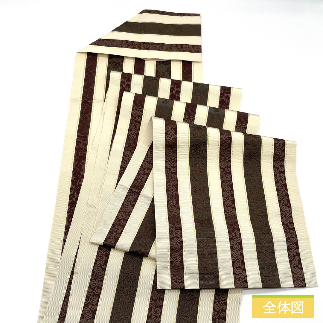 Nagoya Obi, Pure Silk, S-Rank, Off-White, Hakata-ori, Sennen Kobo, Akiko Suga, Length: 380cm, Full Length, Casual, Cream, 1124010462415, Pine Needle Pattern