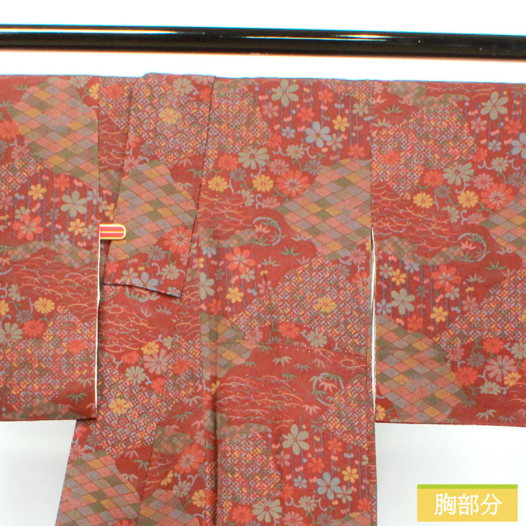 小紋 正絹 身丈157.5cm 裄丈63.5cm 袷  褐色 吉祥文様  Aランク 茶系 1115003583314