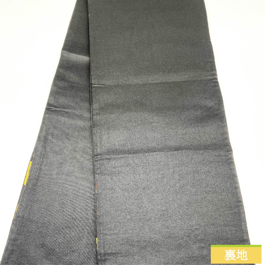 【未仕立】袋帯 正絹 Aランク 黒色 亀甲 華文 桔梗  帯丈412cm 六通 フォーマル 黒系 1123010313310