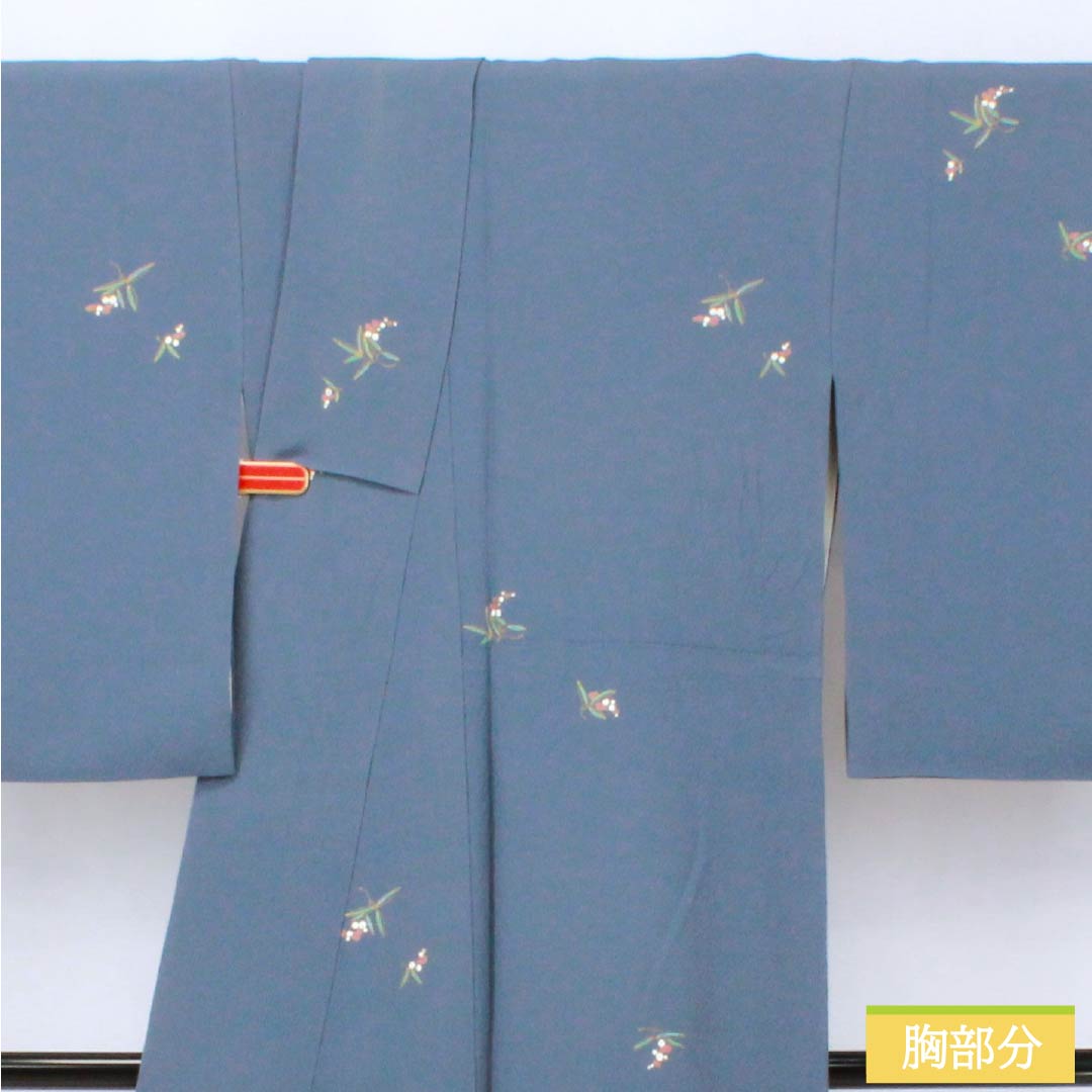 Komon (small pattern) kimono, pure silk, A rank, length 165cm, sleeve length 68cm, lined, lining color (urai-iro), small floral print, crepe fabric, pearl tone finish, blue, 1115007293517