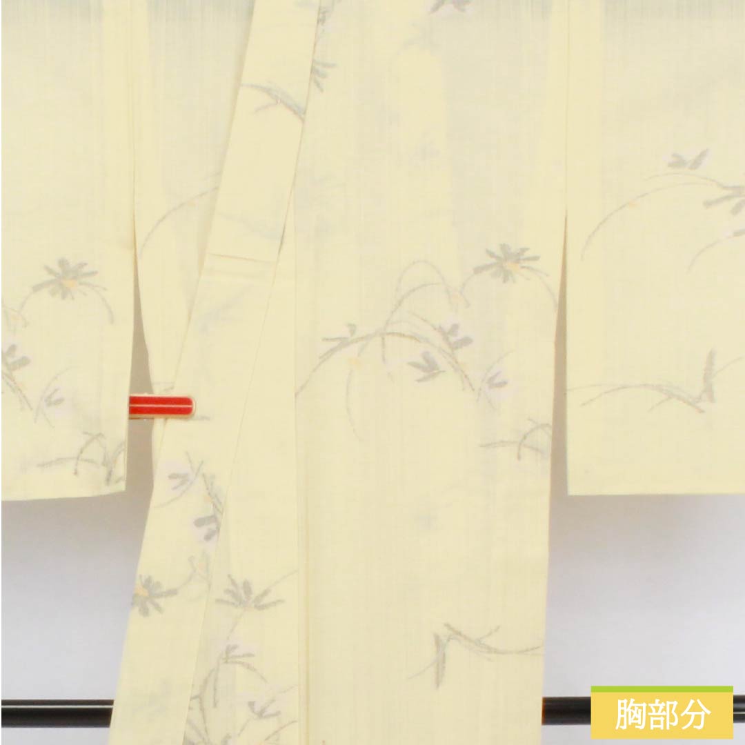 Summer silk tsumugi (pongee) kimono, length 162.5cm, sleeve length 64.5cm, Torinoko color (Torinoko-iro), scoop weave, floral pattern, gauze, A-rank, cream color, product number 1132002873415