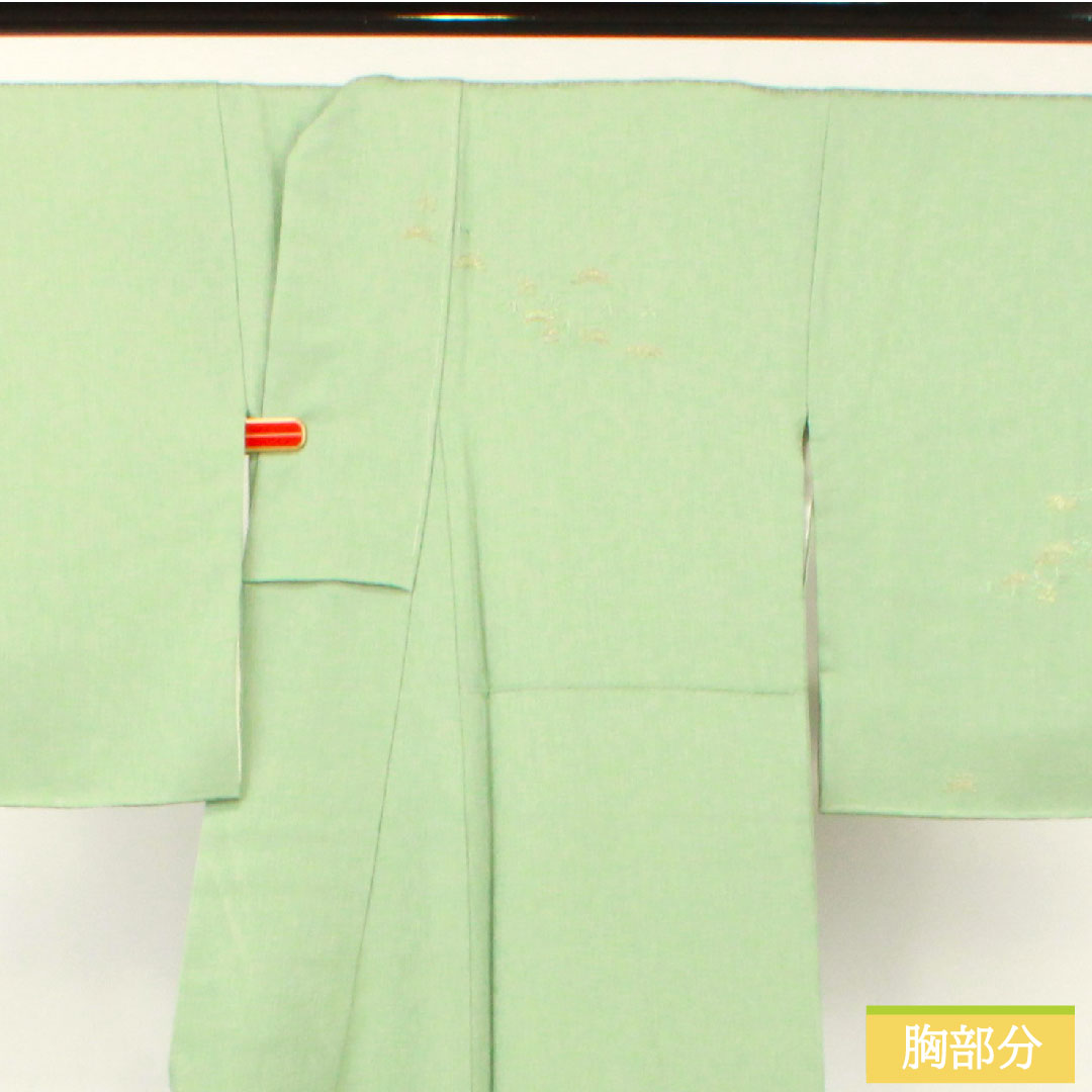 訪問着 正絹 袷 身丈159.5cm 裄丈66cm 裏葉色（うらはいろ） 蘇州刺繡 松 流水 しつけ糸付き 未使用品 Sランク 緑系 1112004172319