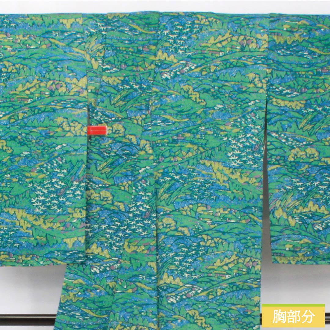 小紋 正絹 身丈164.5cm 裄丈68cm 袷 露草色（つゆくさいろ） 型染 風景絵画調 しあわせガード Sランク 青系 1115005422417