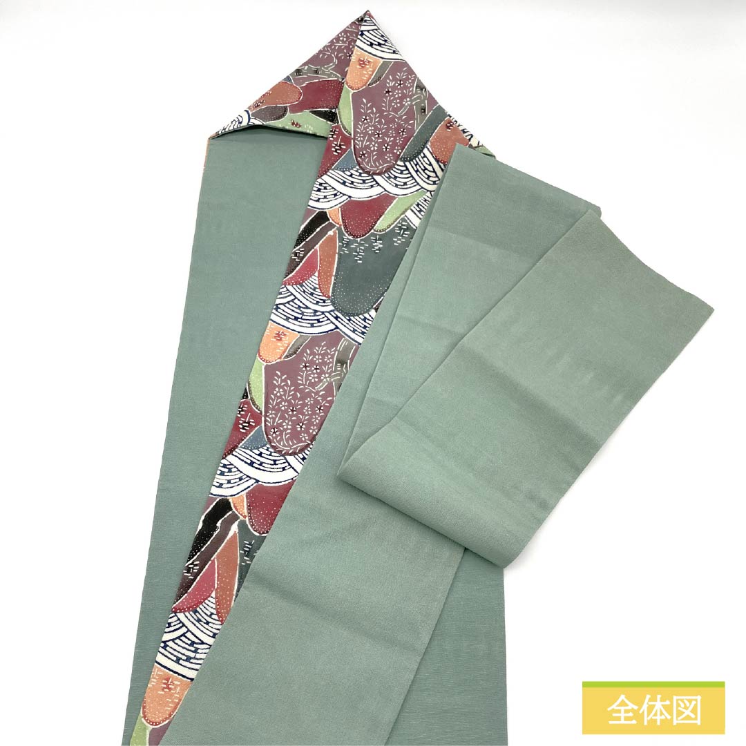 Nagoya Obi, Pure Silk, Grade A, Touseiiro (Beigata Blue), Stencil Dyed, Bingata Style, Toyama, Length 350cm, Six-Ply, Casual, Green, Product Number 1124010473319, Nagoya Style