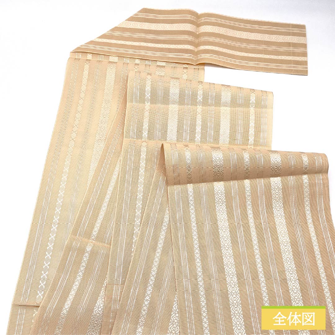 Nagoya Obi, Light-Colored (Usunikuro), Summer Obi, Hakata-ori, Kenjo Pattern, 359cm Long, Pure Silk, S-Rank, Full Length, Casual, Cream-Colored, 1124008652315, Pine Needle Pattern