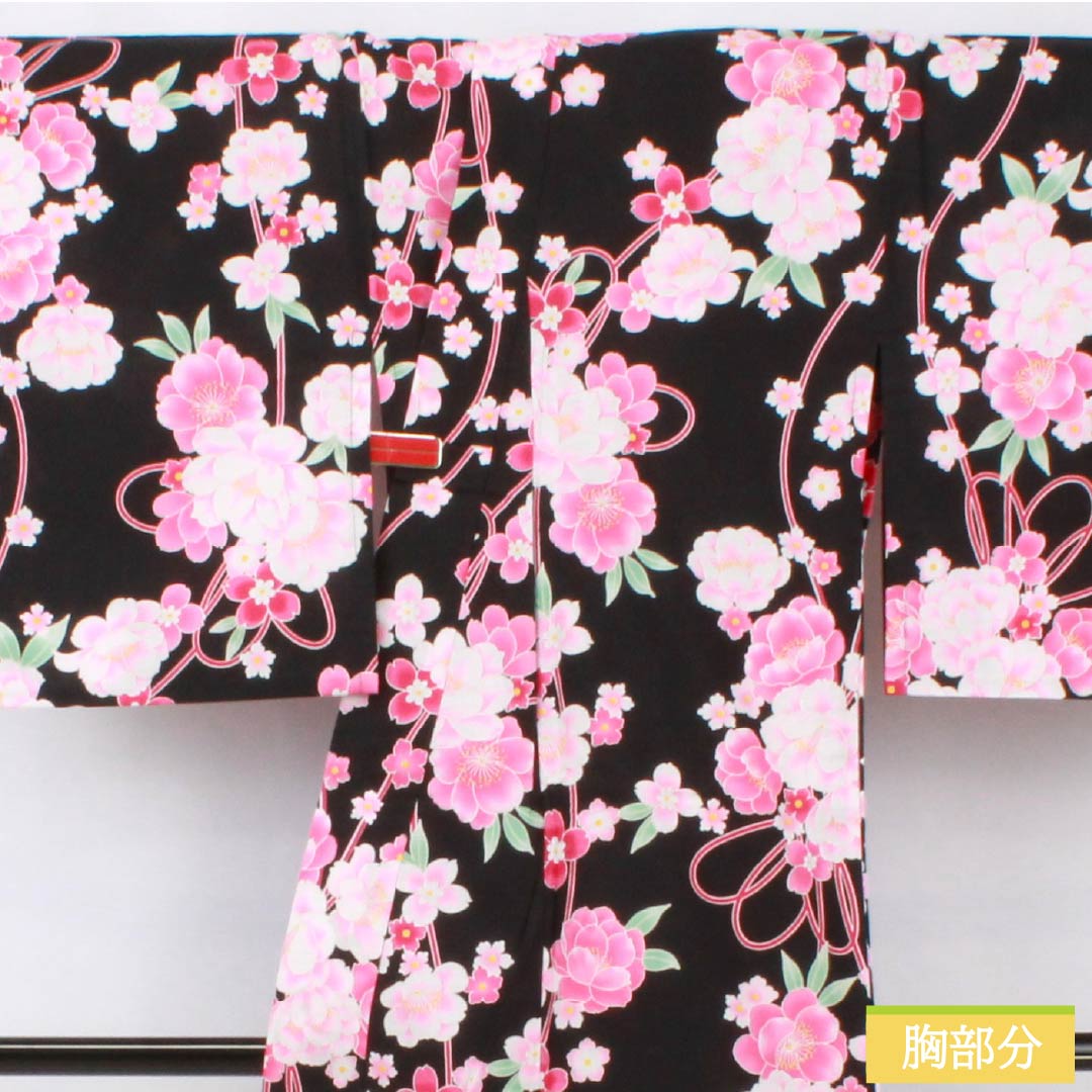Cotton Yukata, Length 151cm, Sleeve Length 62cm, A Rank, Single Layer, Black, Camellia Pattern, 1118005963210