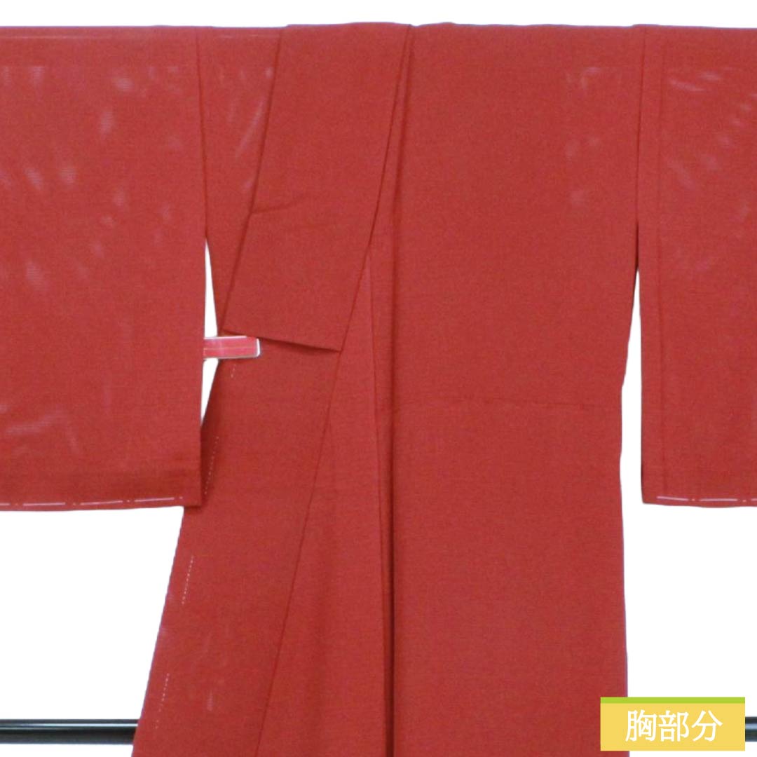 夏物 正絹 色無地 Sランク 身丈155.5cm 裄丈66.5cm 牛血紅色（ぎゅうけつこういろ） 丸に梅鉢 一つ紋 絽 赤系 1132003682312
