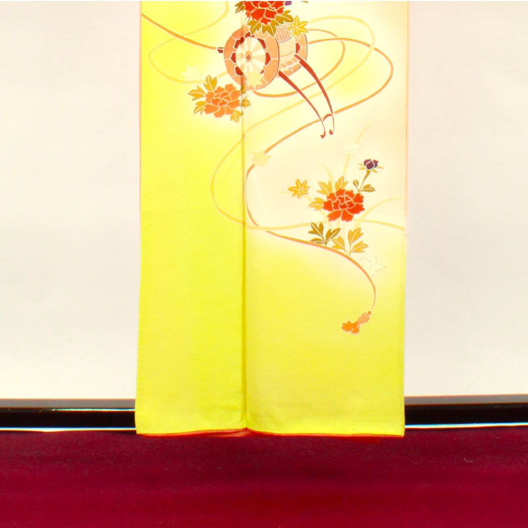 訪問着 袷 身丈152.5cm 裄丈64cm 朱華色 京友禅 花車 正絹 Sランク 朱系 1112002312216