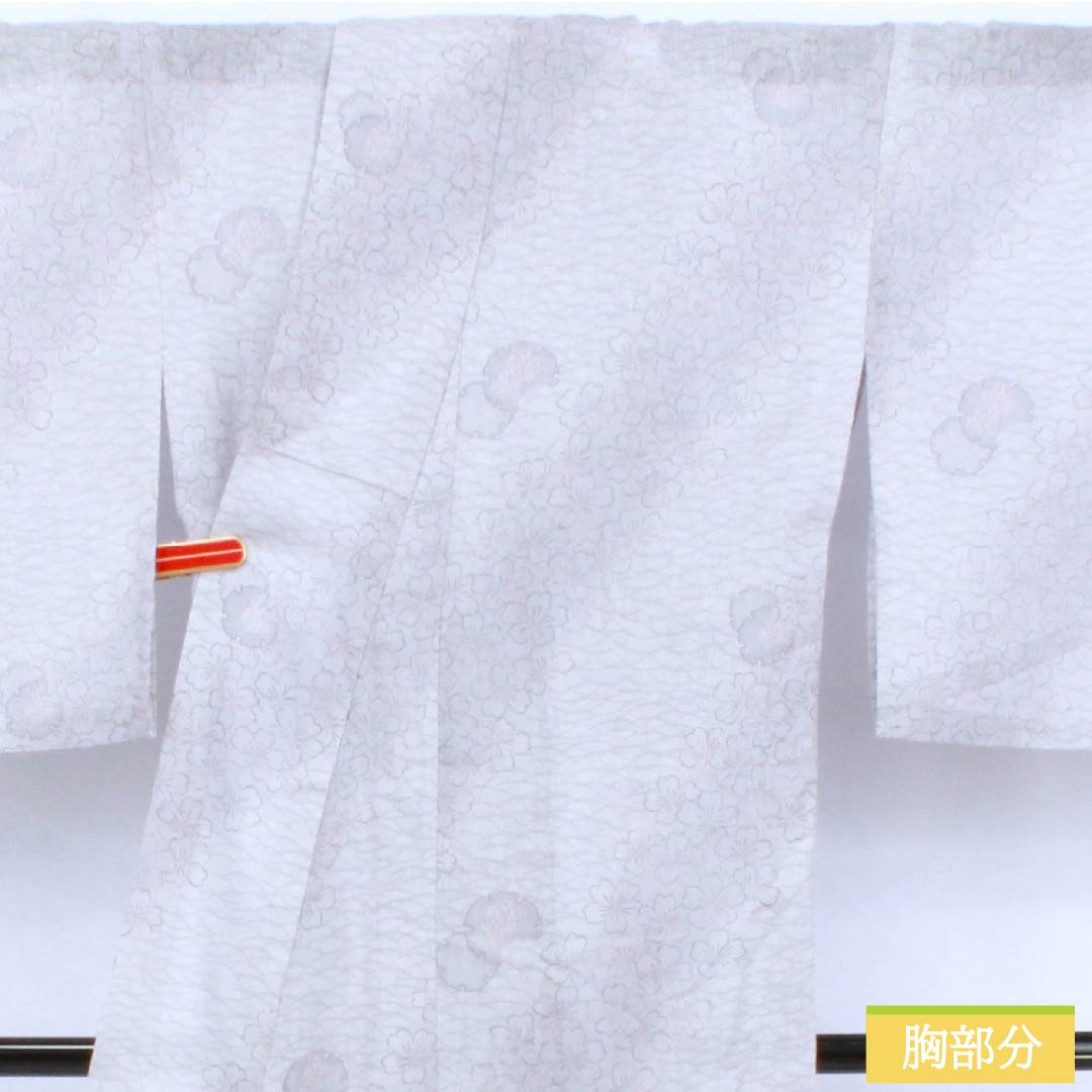 Summer Polyester Komon Kimono, Length 167.5cm, Sleeve Length 67.5cm, Snow-Colored (Sesshoku) Snow Rings, Small Flowers, Gauze, A-Rank, Gray, Item Number 1132002403522