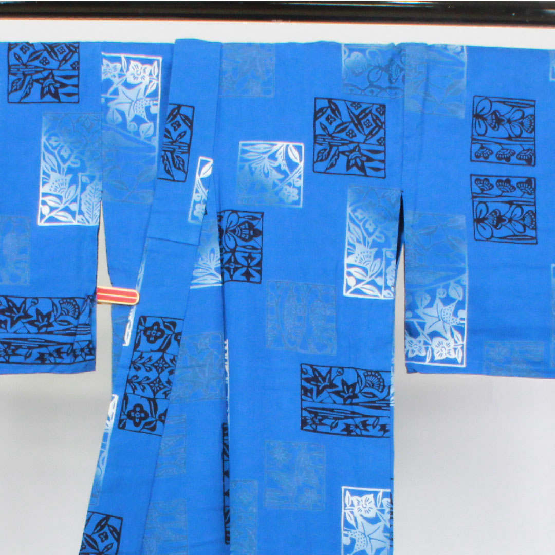 Yukata, blue, abstract pattern, cotton, S rank, single layer, length 159cm, sleeve length 66.5cm, blue, 1118002422317