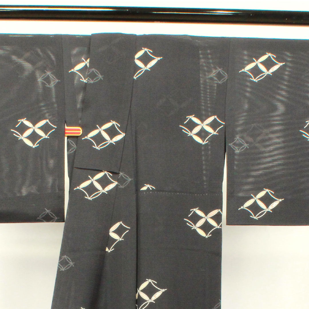 Summer item, pure silk, small pattern, length 157.5cm, sleeve length 65cm, Shippo, silk, S rank, black, 1132001522310