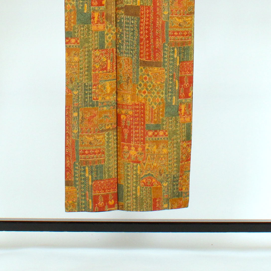 小紋 身丈152cm 裄丈64cm 袷  更紗柄 正絹 Aランク 茶系 1115000083214