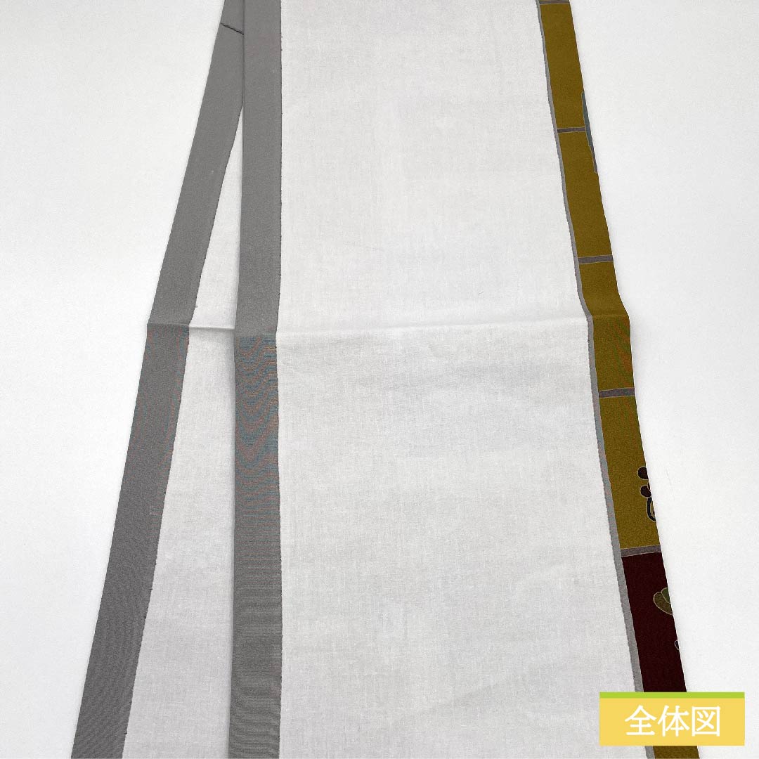 Nagoya obi, pure silk, tin color, vegetable pattern, long, agricultural equipment, obi length 384cm, S rank, full length, casual, gray, 1124006282422, open style