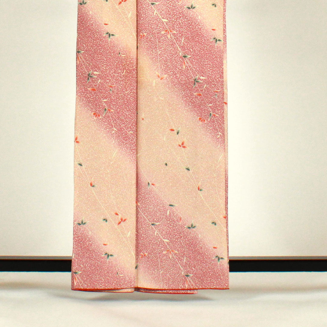 小紋 身丈162.5cm 裄丈64cm 袷  タタキ染 花模様 洗える着物  ポリ Sランク ピンク系 1115000762313