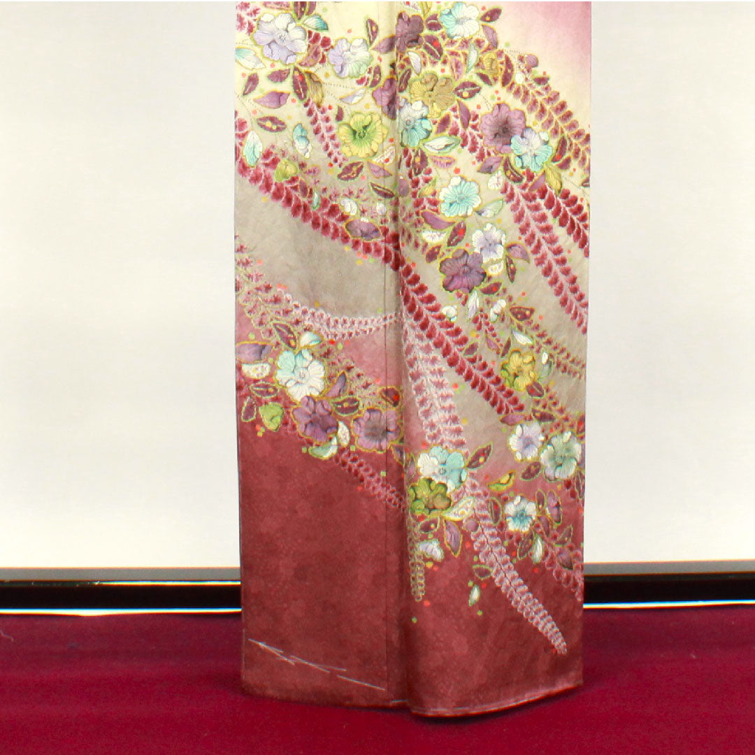 訪問着 袷 身丈164cm 裄丈65cm 未使用品 しつけ糸付き 積紅色 辻ヶ花 正絹 Sランク 紫系 1112002382420